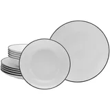 CreaTable Luna Black Line, weiß Keramik, 12-teilig, 26x31x30.5 cm, Essen & Trinken, Geschirr, Geschirr-Sets, Tafelservice