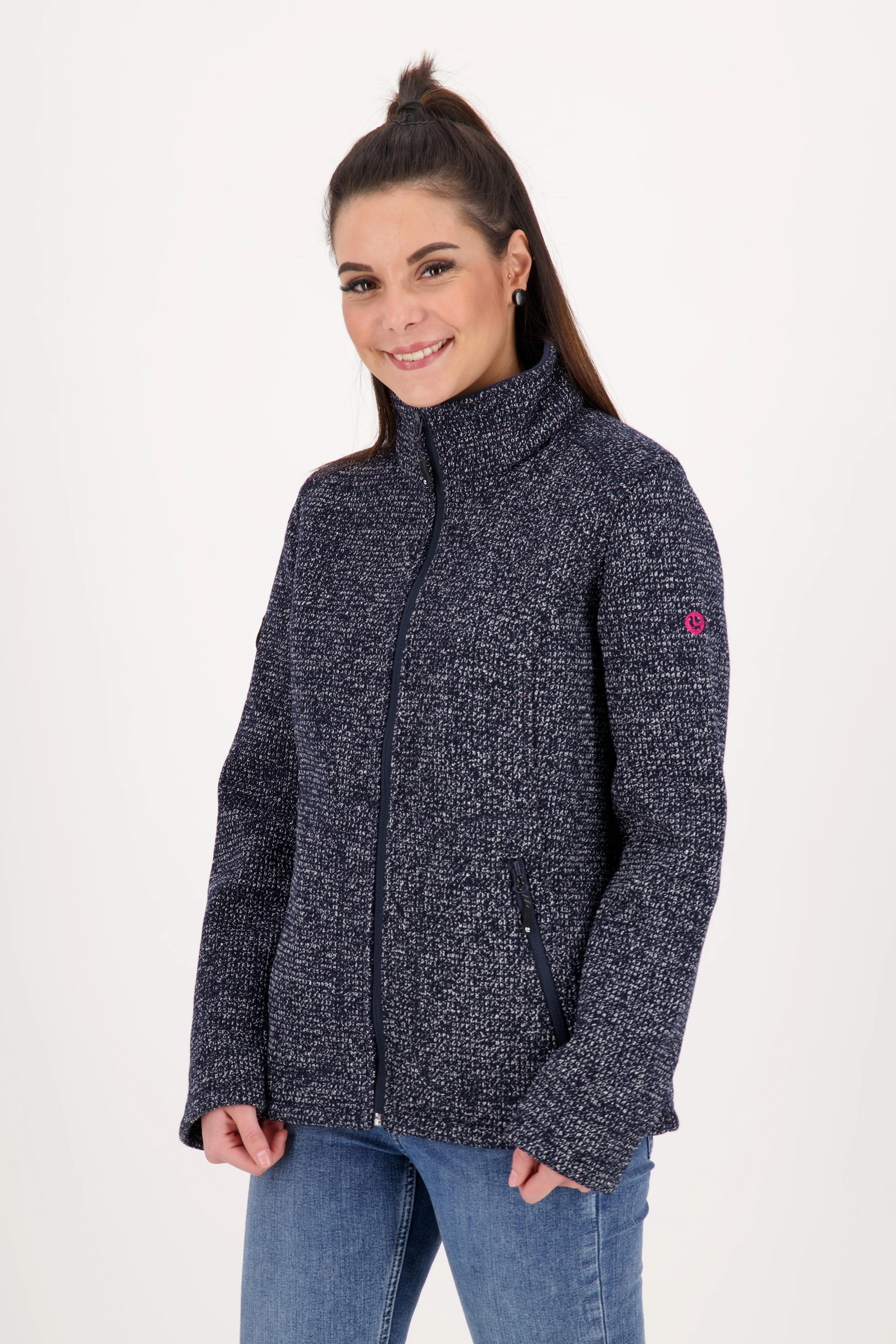 Strickfleecejacke DEPROC ACTIVE "KITTOBE LAKE WOMEN" Gr. 40 (M), schwarz Damen Jacken Kontrastreissverschluss