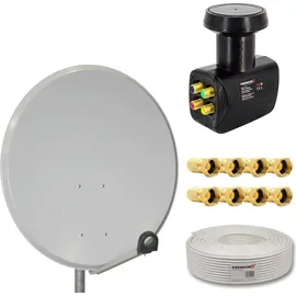 PremiumX SAT Anlage 80cm Antenne Quad LNB 10m Kabel 8x F-Stecker