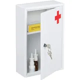 Relaxdays Medizinschrank, 10030698 abschließbar, ungefüllt, 2 Fächer, Wand Medikamentenschrank, HBT: 32 x 21,5 x 8 cm, weiß/rot
