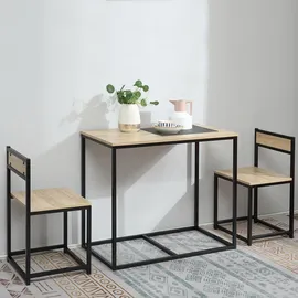 Homcom Esstisch mit 2 Stühlen, 3er-Set Essgruppe, Küchentisch-Set für 2 Personen, Esszimmergruppe für kleine Räume, Küche, Wohnzimmer, Eiche