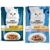 PURINA GOURMET Perle Genuss in Gelee Katzenfutter nass mit Huhn & feiner Brathuhnnote 26er Pack (26 x 85g) & PURINA GOURMET Perle Duetto Katzenfutter nass, mit Kalb und Ente, 26er Pack (26 x 85g)