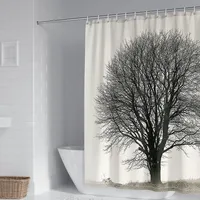 Duschrollo für Badewanne, Duschvorhang Extra Lang Grau Polyester Winterliches Baummuster Duschvorhang für Damen 150X180cm