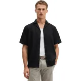 Marc O'Polo Kurzarmhemd "aus reinem Leinen", Herren, Gr. XL, Normalgrößen, schwarz, Obermaterial: 100% Leinen, unifarben, regular fit normal, normaler Saum, Hemden