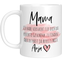 Personalisierte Tasse mit Spruch -"Mama ich habe versucht finden.Aber du hast ja bereits mich" - mit Namen - Geschenk zum Muttertag - Tasse Mama personalisiert - Mama Geschenk (Weiß 1 Name)