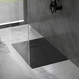 luxebath Duschwanne 100x80 cm Schwarz mit Ablaufgarnitur, SMC H:3cm