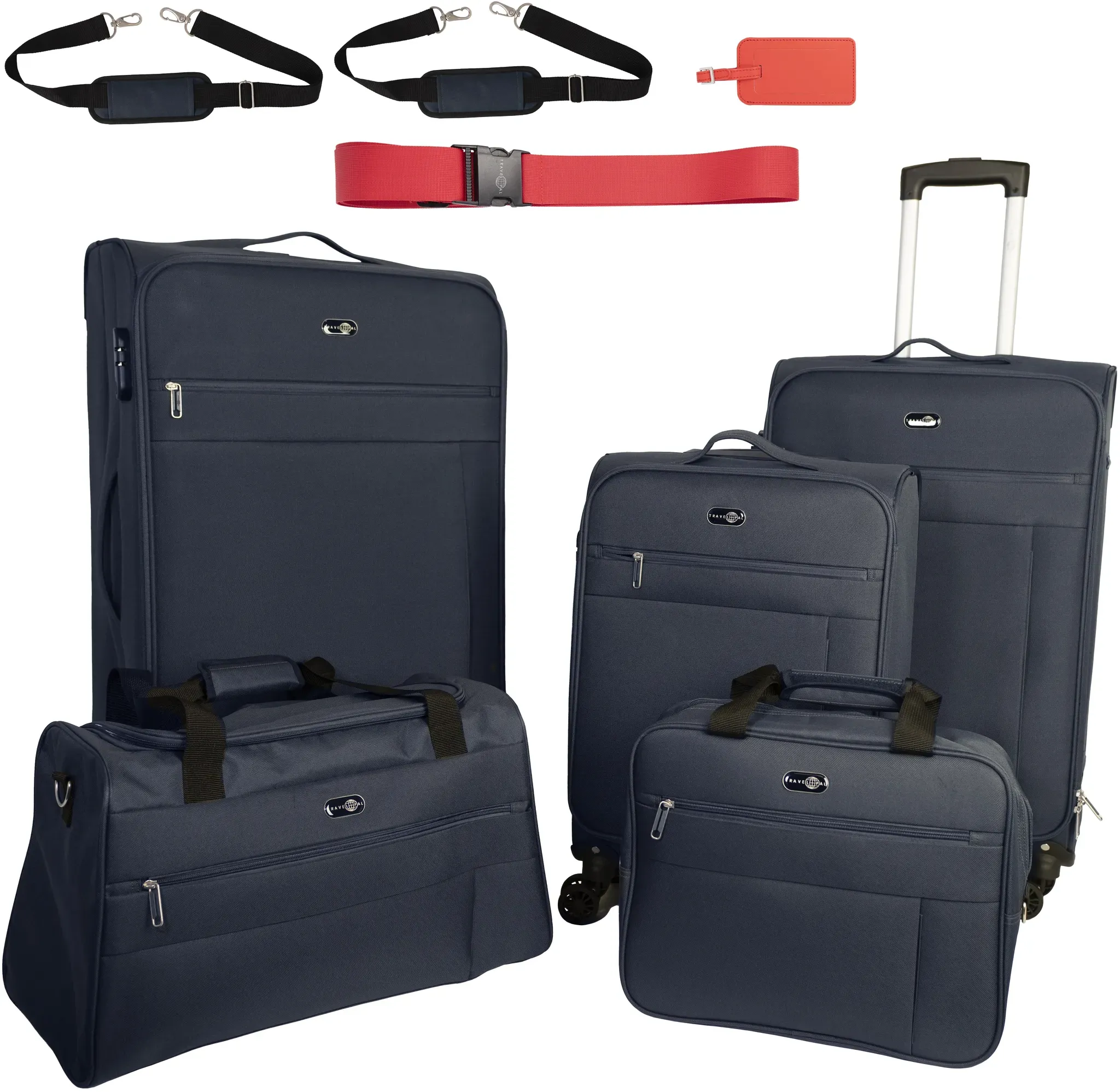 Travel Pal Trolleyset »Reisegepäck Trolley-Set PALMA«, (Set, 7 tlg.), 3 Koffer S/M/L, Reisetasche, Fliegetasche, Kofferanhänger, Koffergurt Travel Pal marine