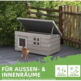 PawHut Katzenhaus Katzenhütte mit Asphaltdach 1 Stück Grau/Weiß/Schwarz
