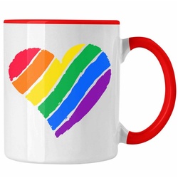 Trendation Tasse Trendation – Regenbogen Tasse Geschenk LGBT Schwule Lesben Transgender Grafik Pride Herz rot