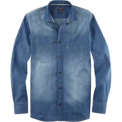 Jeanshemd OLYMP "Casual Kentkragen", Herren, Gr. XL, N-Gr, blau, Denim/Jeans, Obermaterial: 100% Baumwolle, casual, hüftbedeckend, Langarm 1-Knopf-Manschette, Hemden, Modern Fit, Kentkragen