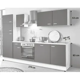 Menke Küchenzeile Classic 270 cm Lava Matt-Sonoma Eiche Nachbildung + Einbauherd + Glaskeramikkochfeld + Dunstabzugshaube + Kühl-Gefrierkombination + Geschirrspüler