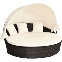 KOMFOTTEU Sonneninsel Polyrattan, mit faltbarem Dach,192 x 177 x 146 cm beige|weiß