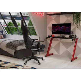 KONIX Gamingtisch SKADI Stahl Gaming-Tisch, Groß, Schwarz/Rot - Schwarz