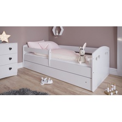Bjird Kinderbett Julia 80×140 80×160 80×180 (mit Rausfallschutz Schublade), Kinderbett Jugendbett 80×140 80×160 80×180, für Mädchen weiß