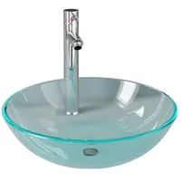VidaXL Waschbecken mit Wasserhahn und Ablaufgarnitur aus gehärtetem Klarglas