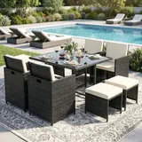 Swing&Harmonie Vegas Polyrattan Sitzgruppe Esstisch schwarz