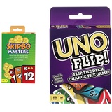 Skip-Bo Mattel Games HJR21 Masters Kartenspiel für Familien, Reisen und Spieleabende & UNO Karten-Spiels mit beidseitig bedruckten Karten, neuem Twist und spezieller FLIP-Karte