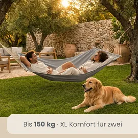 AMANKA Stabhängematte 200x120 cm - Doppelhängematte 150kg Baumwolle Spreizstab Personen Garten Hängematte Grau