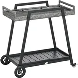 Outsunny Rattan Servierwagen Trolley mit Ablage