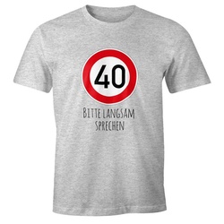 MoonWorks Print-Shirt Herren T-Shirt Geburtstag 40 Straßenschild Tempolimit Bitte langsam mit Print grau XL