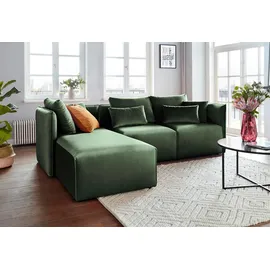 OTTO home Ecksofa OTTO HOME "Nöre L-Form", grün (dunkelgrün), B:262cm H:74cm T:172cm, Samtoptik (100% Polyester);Struktur (100% Polypropylene);Webstoff (100% Polyester);Struktur fein (100% Polyester);Luxus-Microfaser Lederoptik (100% Polyester);Baumwoll-/Leinenmix