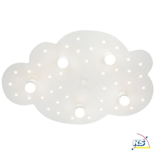 Elobra Kinderzimmer-Deckenleuchte WOLKE 40x LED + 5x E14, mit Schlummerfunktion, Weiß ELO-126295