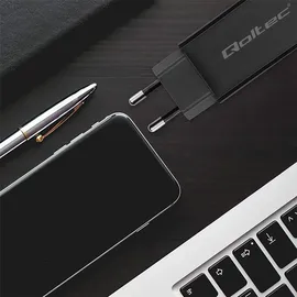 Qoltec 52419 65 W GaN Super-Schnellladegerät 5–20 V 3–3 25 A USB-C 3.1 - Schwarz