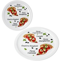 MamboCat 2er Set Variazione Pizzateller I Ø 30,5 cm I für 2 Personen I große Pizzateller aus Porzellan mit Pizza-Dekor & Schrift I für Pizzen oder zum Anrichten I XL-Speiseteller, Servierplatte