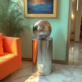 könige hausdeko gmbh Kugelbrunnen Ø25cm mit LED auf zylindrischen Edelstahl Eimer H60cm