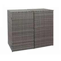 Mendler 2er-Mülltonnenverkleidung HWC-E25, Mülltonnenbox Mülltonnenabdeckung, Poly-Rattan 2x120l ~ grau