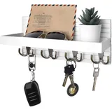 FESSOSKO Schlüsselbrett Holz mit Ablage, Schlüsselhalter Schlüsselregal mit 8 Haken, Wand Schlüsselboard für Flur, Schlafzimmer & Küche, Hängen Küchenbesteck, Weiß