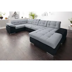Wohnlandschaft SIT & MORE "Ontario U-Form", grau (schwarz, hellgrau), B:355cm H:75cm T:208cm, Luxus-Microfaser (Variante 2: 90% Polyester, 10% Polyamid), Flachgewebe (100% Polyester), Luxus-Microfaser (Variante 1: 100% Polyester), Sofas, XXL, wahlweise mit Bettfunktion