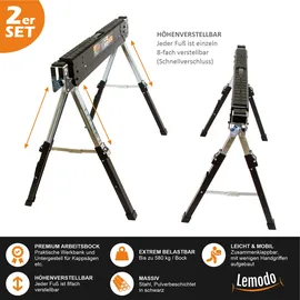 Lemodo Premium Arbeitsbock höhenverstellbar, Klappbock mit 580 kg Tragkraft