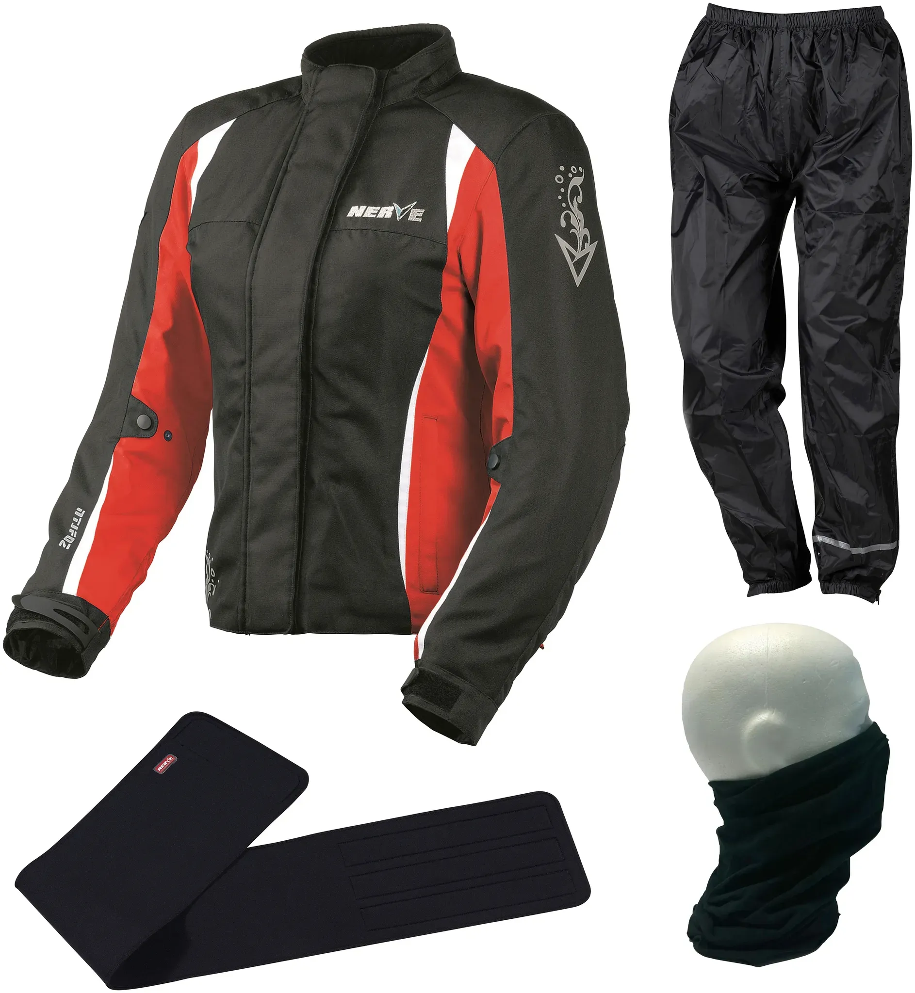 Motorradkombi NERVE "Nerve 4-teiliges Set für Damen Unique Star" Gr. 44, schwarz (schwarz, rot), Overalls, 44, N-Gr, Obermaterial: 100% Polyester. Innenseite: 100% Polyester