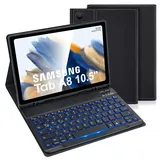 LAMA Samsung Galaxy Tab A8 Hülle mit Tastatur, Kabellose Tastatur Hülle für Tab A8 10,5“ 2021 (SM-X200/X205/X207), Magnetische Kabellose Bluetooth Tastatur Hülle, QWERTZ Layout (Schwarz Beleuchtet)