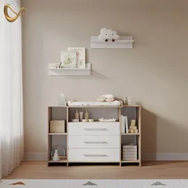 livinity® Wickelkommode Torino, Weiß/Sonoma, XL mit Schubladen