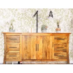 OPIUM OUTLET Möbel Kommode Schrank Sideboard SB2D6DRW braun Mangoholz Massivholz