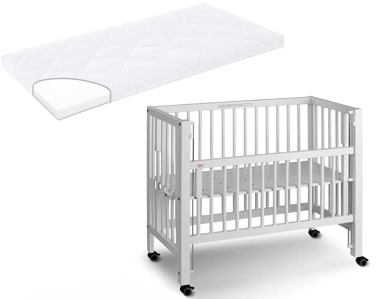 Tissi Anstellbett / Beistellbett Sophie inkl. Matratze, Farbe: Buche Weiss