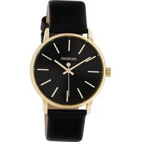 OOZOO Quarzuhr Oozoo Damen Armbanduhr OOZOO Timepieces, Damenuhr rund, mittel (ca. 36mm), Lederarmband schwarz, Fashion schwarz