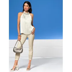 Blusentop HEINE, Damen, Gr. 40, beige (ecru), 100% Polyester, unifarben, Rundhals, ohne Ärmel, Blusen