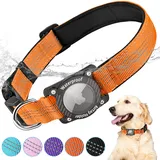 AgoumLux Airtag Hundehalsband mit Airtag Hülle Wasserdicht, GPS Tracker für Hunde Kompatibel mit Apple Air Tag Halsband für Kleine, Mittlere und Große Hunde, Orange, M