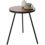Yamazaki 5559 Tower Runder Beistelltisch, schwarz, Stahl/Holz, minimalistisch, 49 x 48 x 50 cm