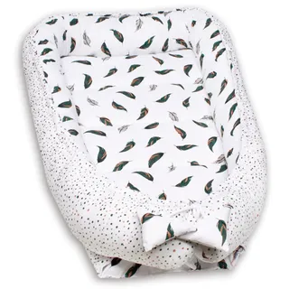 PaLulli 120x60 cm Babynest Babynestchen XXL Babykokon 2seitig 100% Baumwolle Kissen Nestchen für Babybett Reisebett für Baby und Säugling Feathers
