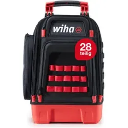 Wiha Elektriker Werkzeugrucksack  27-tlg. I mit Elektriker Grundausstattung I stabiler Standboden I mit Laptopfach I Taschen für Zubehör (45528)