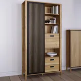 Forte JYTANA schwarz Mauvella Eiche schwarz), B:103,4cm H:200,3cm T:40,2cm, Holzwerkstoff, Sideboards, Highboard, Höhe 200,3 cm, Schiebetüre mit Lamellenoptik, Mauvella Eiche / Schwarz