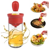 2-in-1 Glasölspender mit Silikonpinsel - Ölpinsel Flasche mit Silikonbürste und Glasölbehälter Ölflasche mit Pinsel für Küche, Kochen, Braten, Backen, Grillen und Pfannkuchen(1, Rot)