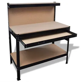 vidaXL Werkbank Stahl 115 cm braun mit Lochwand und Schublade