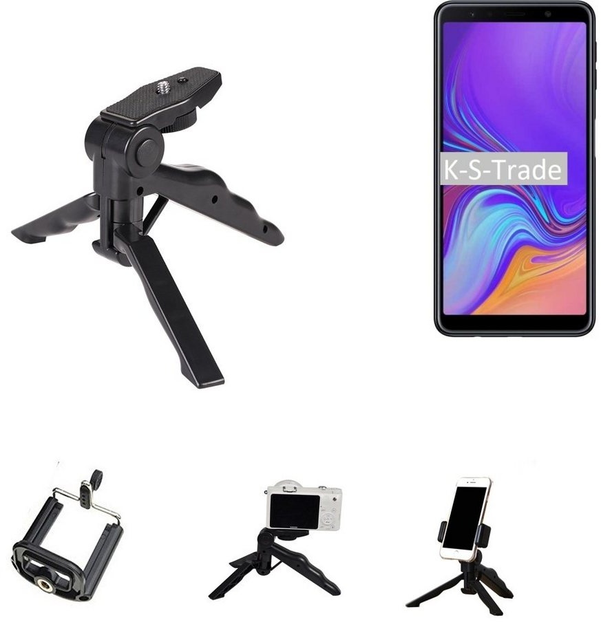 K-S-Trade für Samsung Galaxy A7 (2018) Smartphone-Halterung, (Stativ Tisch-Ständer Dreibein Handy-Stativ Ständer Mini-Stativ) schwarz