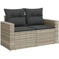 vidaXL Gartensofa mit Kissen 2-Sitzer Hellgrau Poly Rattan