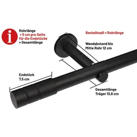 deco-raum Gardinenstange nach Maß 1-Lauf Zylinder Ø 25mm Schwarz, 360cm